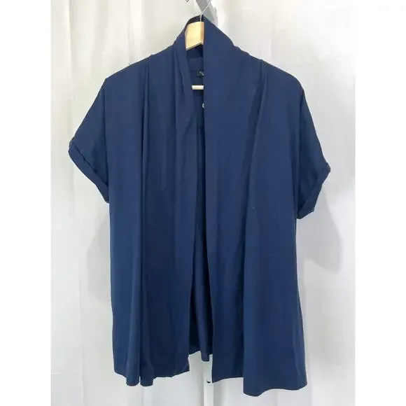 NWOT TALBOTS Open Front Cardigan Topper Short Sleeve Pima Cotton Stretch Blue XL - Picture 10 of 10